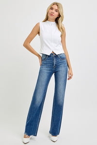 RISEN Tummy Control High Rise Raw Hem Blue Denim Jeans