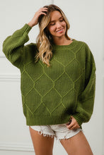 Ladda upp bild till gallerivisning, BiBi Green Diamond Textured Cable Knit Sweater
