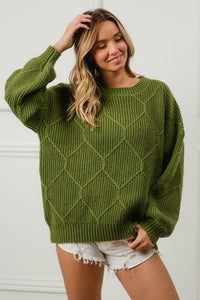 BiBi Green Diamond Textured Cable Knit Sweater