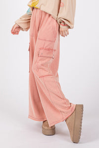 SAGE + FIG Rose Pink Mineral Washed Terry Knit Wide Leg Pants