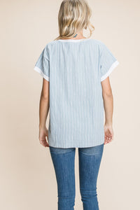 Cotton Bleu by Nu Lab Striped Contrast Short Sleeve Top