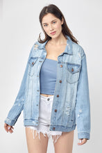 Load image into Gallery viewer, RISEN Distressed Blue Denim Jean Jacket
