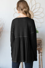 Ladda upp bild till gallerivisning, Heimish Black Long Sleeve Ribbed Knit Babydoll Top
