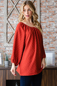 Heimish Red Swiss Dot Off Shoulder Top