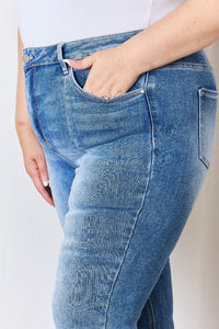 RISEN High Waisted Washed Blue Denim Flared Leg Jeans