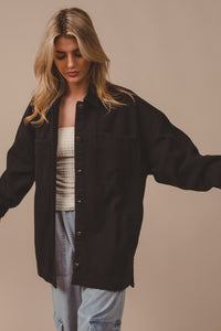 BiBi Black Button Up Washed Jacket