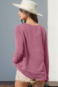 Double Take Solid Color Notched Thumbhole Long Sleeve Top