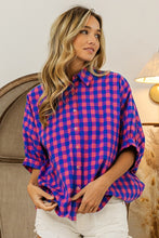 Load image into Gallery viewer, BiBi Plaid Button Down Dolman Sleeve Top
