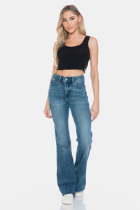 Judy Blue Tummy Control Raw Hem Blue Wash Denim Flared Leg Jeans