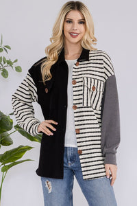 Celeste Striped Button Up Dropped Shoulder Shacket