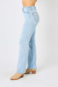 Judy Blue High Waisted Distressed Straight Leg Blue Denim Jeans