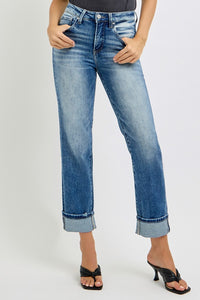 RISEN High Rise Crop Straight Leg Blue Denim Jeans