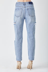 RISEN Distressed Slim Cropped Blue Denim Jeans