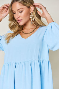 Double Take Solid Color Tiered Luxe Knit Dress