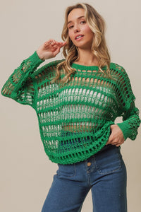 BiBi Green Openwork Knit Cover Up Style Top