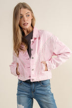 Ladda upp bild till gallerivisning, Sweet Generis Washed Rhinestone Fringe Cropped Denim Jacket
