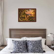 Cargar imagen en el visor de la galería, READY 500 piece puzzle featuring a woman walking through an open gate toward a glowing landscape with wildflowers, trees, deer, a rabbit, and birds.

