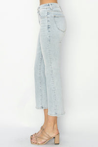 RISEN Mid Rise Cropped Flared Leg Blue Washed Denim Jeans