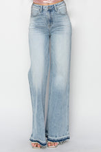 Ladda upp bild till gallerivisning, Risen High Rise Light Blue Wash Released Hem Wide Leg Denim Jeans
