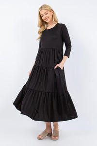 Celeste Black Tiered Midi Dress