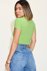 Basic Bae Solid Color Short Sleeve Cropped Ribbed Knit T-Shirt