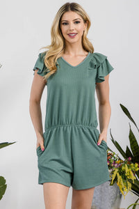 Celeste Double Ruffle Ribbed Knit Romper