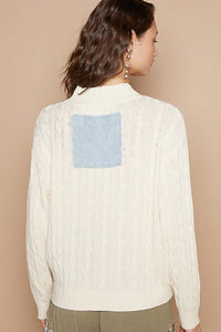 POL Peace Patch Dropped Shoulder Cable-Knit Sweater