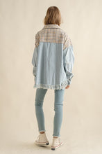 Load image into Gallery viewer, Sweet Generis Fringe Hem Tweed Mixed Denim Jacket
