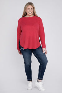 Zenana Plus Size Melange Baby Waffle Long Sleeve Top