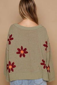 POL MultiColor Floral Pattern Chenille Knit Sweater Top