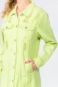 American Bazi Green Button Down Distressed Denim Dress