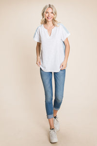 Cotton Bleu by Nu Lab Striped Contrast Short Sleeve Top