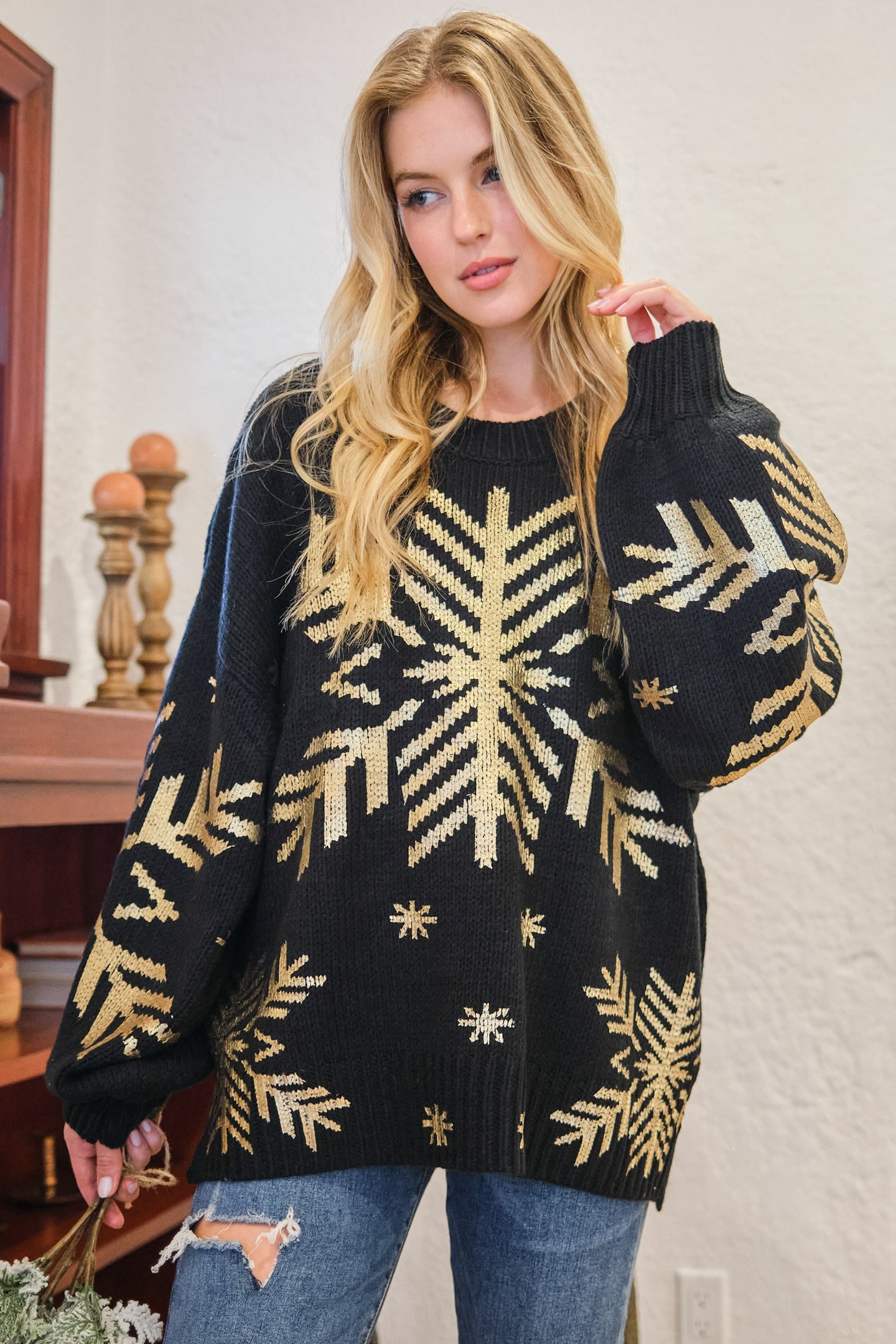 And The Why Foil Snowflake Knit Sweater