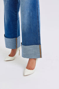 Judy Blue Distressed High Waist Wide Leg Blue Denim Jeans