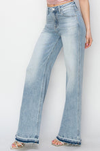 Ladda upp bild till gallerivisning, Risen High Rise Light Blue Wash Released Hem Wide Leg Denim Jeans
