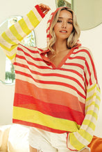 Carregar imagem no visualizador da galeria, BiBi Striped Color Block Hooded Knit Top
