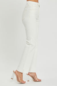 RISEN Tummy Control White Straight Leg Denim Jeans