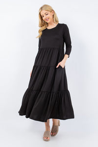 Celeste Black Tiered Midi Dress