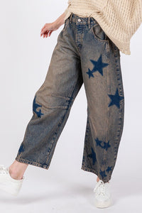 SAGE + FIG Blue Star Washed Denim Wide Leg Jeans