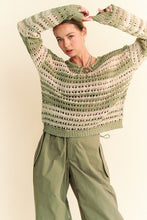 Carregar imagem no visualizador da galeria, Davi &amp; Dani Contrast Striped Crochet Openwork Knit Top
