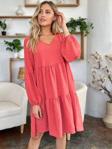 Double Take Solid Color Tiered Luxe Knit Dress