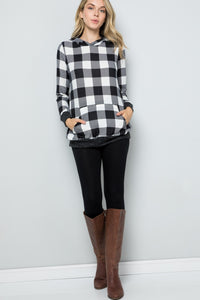 Celeste Contrast Plaid Long Sleeve Hoodie