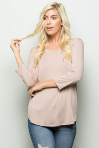 Celeste Three Quarter Sleeve Curved Hem Top