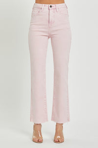 RISEN Tummy Control Straight Leg Washed Pink Denim Jeans