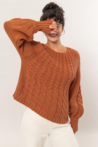 HYFVE Brown Raglan Sleeve Cable Knit Sweater