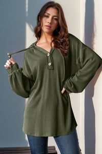 Double Take Solid Color Long Sleeve Hoodie Top