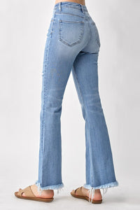 RISEN High Rise Frayed Hem Blue Denim Bootcut Jeans