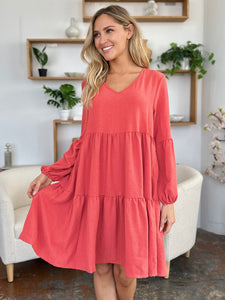 Double Take Solid Color Tiered Luxe Knit Dress