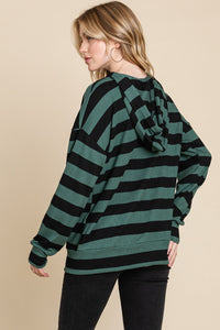 BOMBOM Striped Dropped Shoulder Hoodie Top