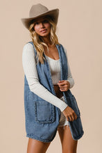 Ladda upp bild till gallerivisning, BiBi Braided Trim Open Front Blue Denim Vest
